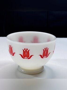Vtg RARE Fire King Milk Glass Tulip Cottage Cheese Bowl  Pink Anchor Hocking